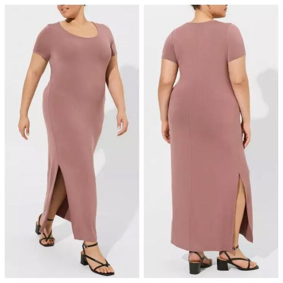 torrid Dresses & Skirts - NWT Torrid Maxi Super Soft Scoop Neck Slit Dress in Rose Taupe - Size 1X